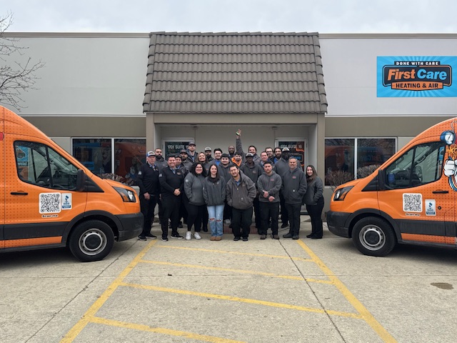 The First Care Heating and Air LLC team in front of our building