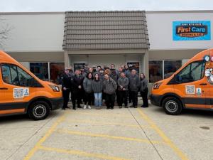 First Care Heating and Air LLC van arriving for a scheduled service call.