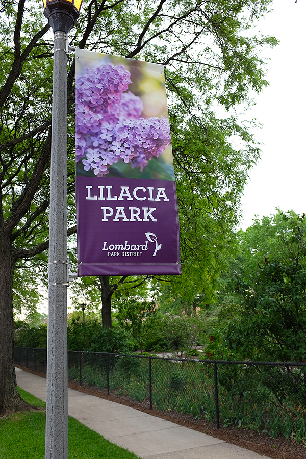 A sign at Lilacia Park in Lombard